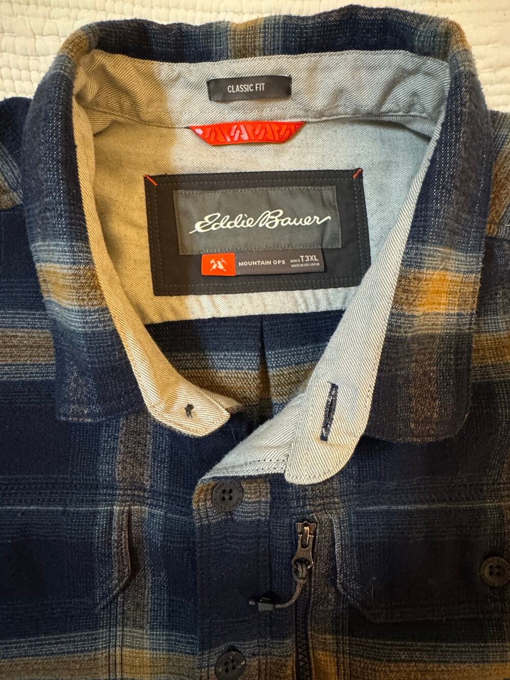 Eddie Bauer Mountain Ops Flannel Shirt Mens Tall 3XL T3XL Blue Plaid Fall 2019